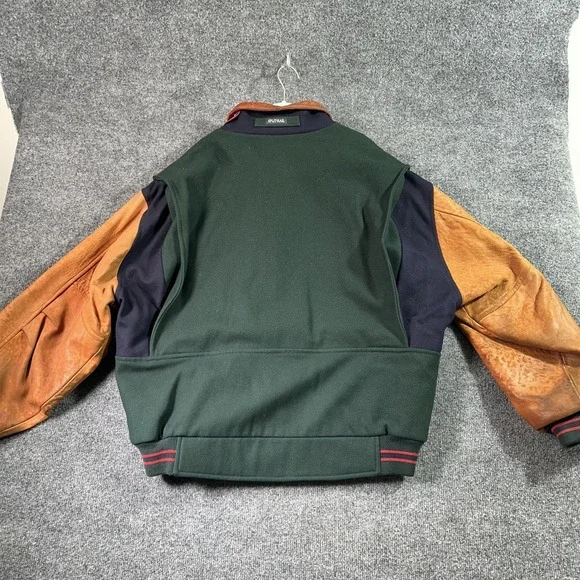 Split Trail Bomber Jacket Men's XL Green Wool Leather Fleece Lined Vintage 90's